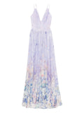 Saiid Kobeisy Floral Printed Long Dress — Purple — Size XS — Front View