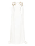 Saiid Kobeisy Embellished Crepe Kaftan Dress — White/ Tan/ Red — Size XS — Front View