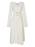 Ferragamo Pleated Detail Midi Dress — White — Size XS — Front View