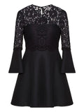 Valentino Garavani Lace Paneled Flared Dress — Black/ Red — Size XS — Front View