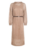 Brunello Cucinelli Open Knit Midi Dress — Light Brown/ Brown — Size M — Front View