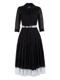 Samantha Sung Audrey Button Up Pleated Dress — Black — Size XS — Front View
