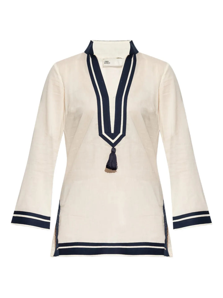 Tory Burch Cotton Mini Dress — Beige — Size XS — Front View