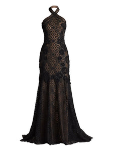 Tadashi Shoji Beaded Lace Evening Gown — Black/ Red — Size XS — Front View