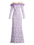Tadashi Shoji Liora Off Shoulder Floral Lace Gown — Red/ Purple — Size XXS — Front View