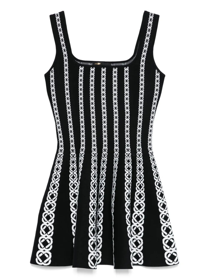 Maje Jacquard Knitted Mini Dress — Black — Size S — Front View