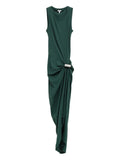 Loewe Draped Fine Ribbed Dress — Green/ Silver — Size S — Front View