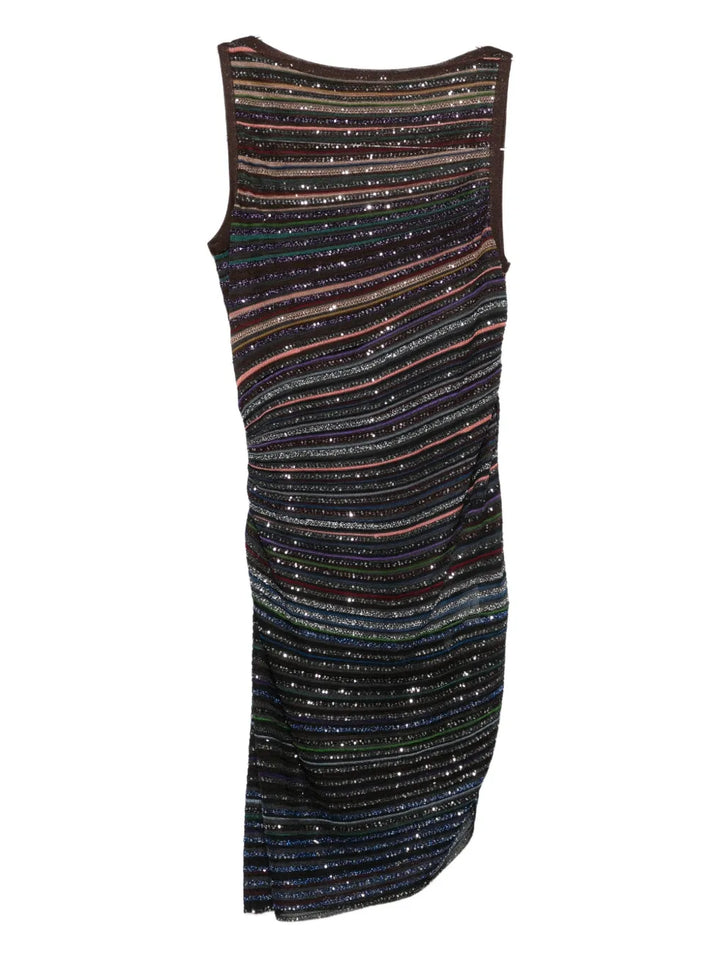 Missoni Striped Sleeveless Mini Dress — Brown/ Blue — Size XS — Front View
