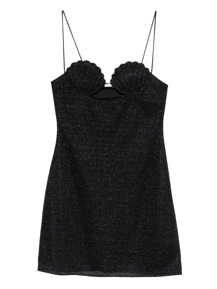 Oseree Shell Detail Glitter Embellished Dress — Black — Size XS — Front View