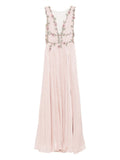 Costarellos Floral Embellished Pleated Maxi Dress — Pink — Size XS — Front View