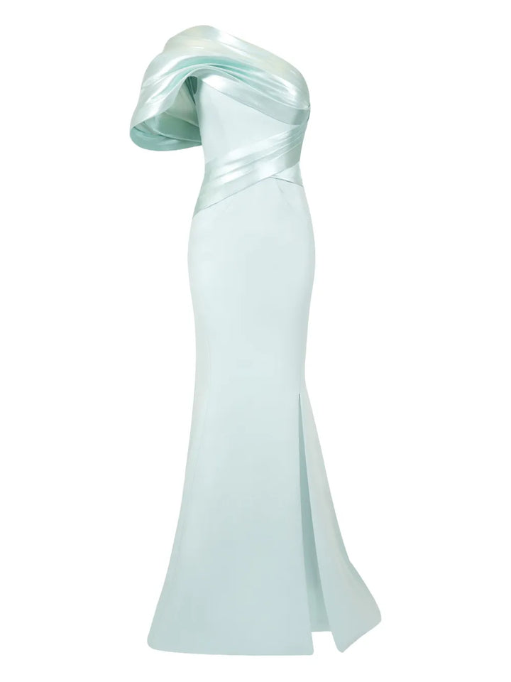 Gaby Charbachy One Shoulder Mermaid Gown — Green — Size XS — Front View