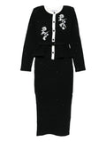 Self Portrait Floral Embellished Knitted Midi Dress — Black — Size XS — Front View