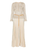 Self Portrait Ribbed Knit Lurex Maxi Dress — Gold — Size XS — Front View