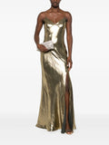Self Portrait Metallic Effect Maxi Dress — Gold — Size S — Front View