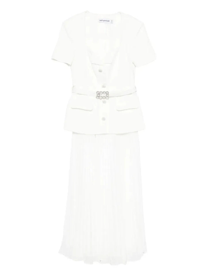 Self Portrait V Neck Midi Dress — White — Size XS — Front View