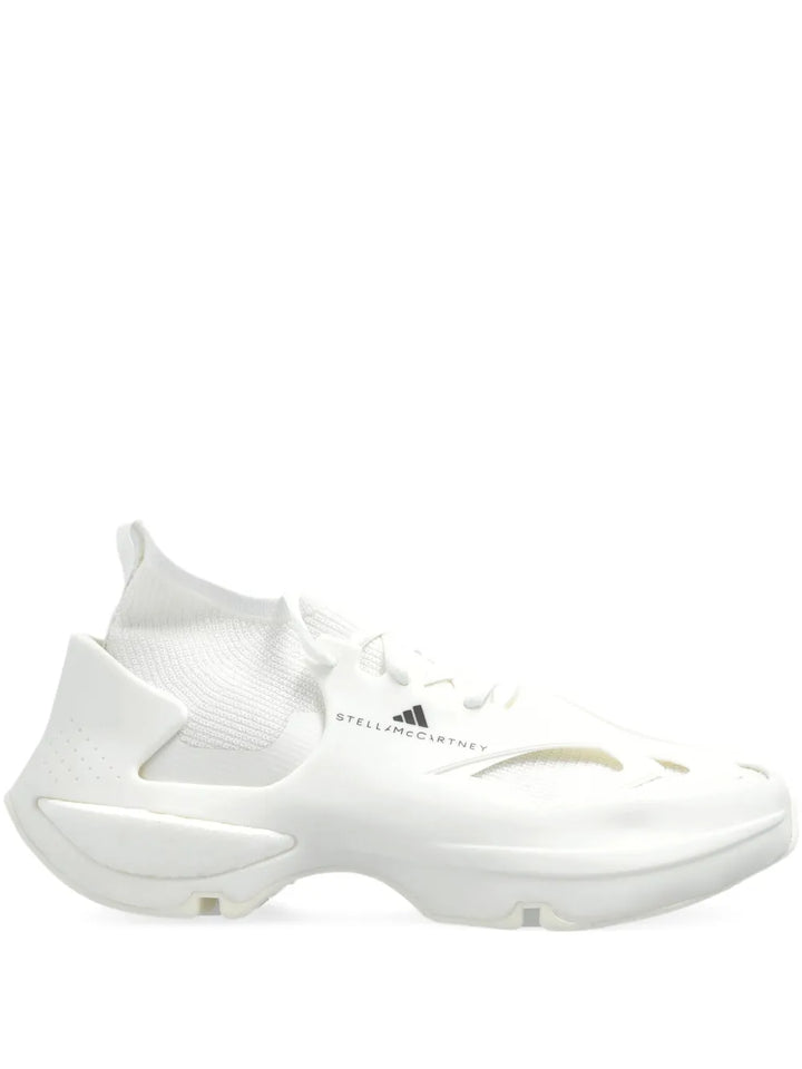 adidas By Stella Mccartney Sock-Style Mesh Sneakers — White — Size US M 10 - US W 11.5 — Front View