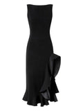 Pinko Off Shoulder Midi Dress — Black/ Pink — Size XS — Front View