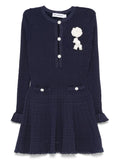 Self Portrait Crochet Knit Dress — Blue/ Navy/ Red — Size XS — Front View