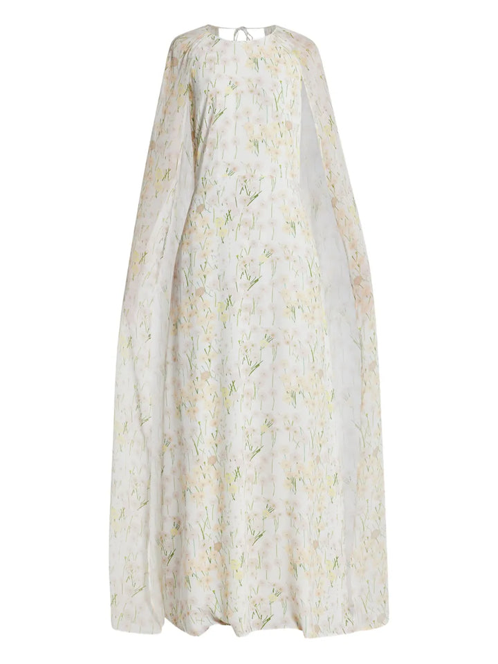 Bernadette Floral Print Cape Maxi Dress — White — Size XXL — Front View