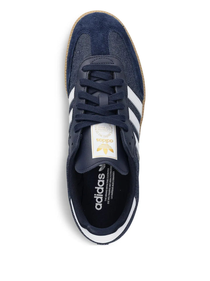 adidas Samba Three-Stripe Sneakers — Navy Blue — Size US M 9 - US W 10.5 — Back View