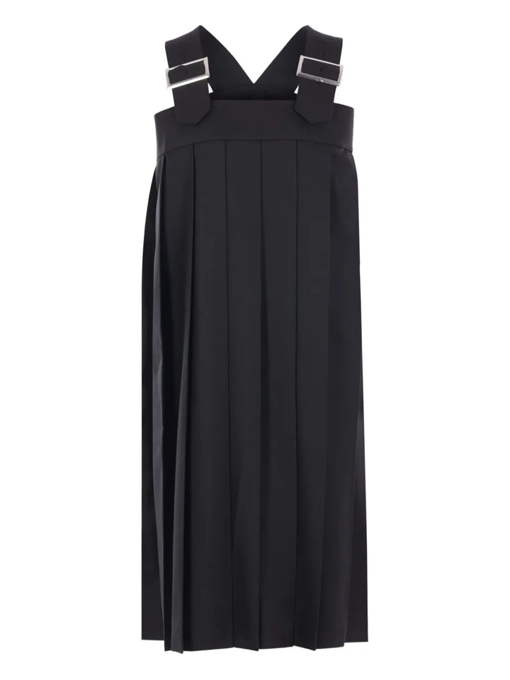 Comme Des Garcons Pleated Buckled Dress — Black — Size XS — Front View