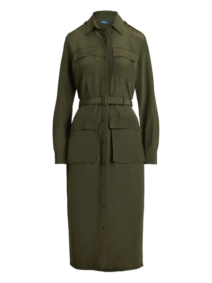 Polo Ralph Lauren Button Up Shirt Midi Dress — Green/ Olive — Size XS — Front View