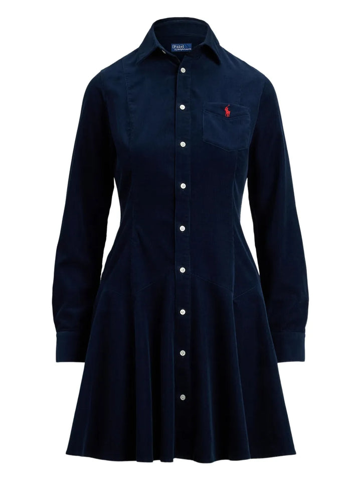 Polo Ralph Lauren Corduroy Shirt Mini Dress — Blue/ Navy/ Red — Size S — Front View