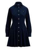 Polo Ralph Lauren Corduroy Shirt Mini Dress — Blue/ Navy/ Red — Size S — Front View