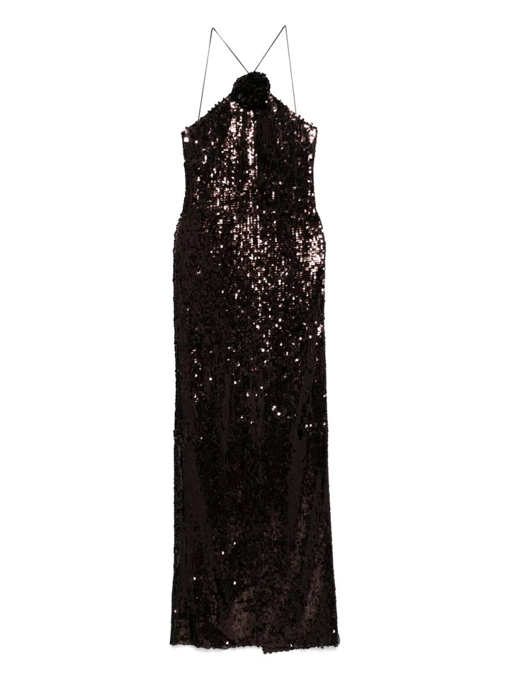 Magda Butrym Halterneck Sequinned Dress — Brown — Size XS — Front View