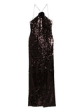 Magda Butrym Halterneck Sequinned Dress — Brown — Size XS — Front View