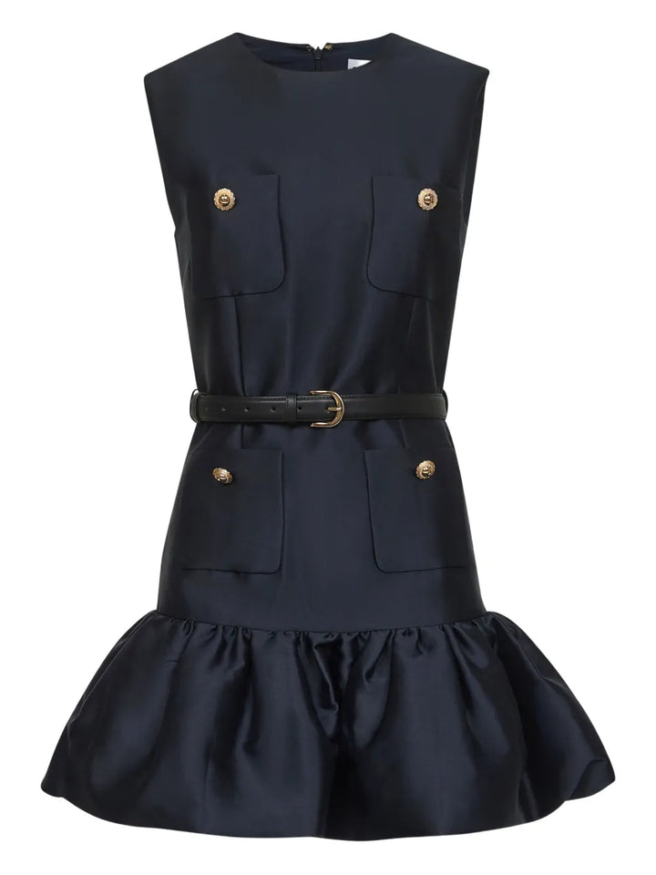 Self Portrait Taffeta Sleeveless Dress — Blue — Size XS — Front View