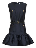 Self Portrait Taffeta Sleeveless Dress — Blue — Size XS — Front View