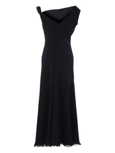 The Row Asymmetric Neckline Fringed Maxi Day Dress — Black — Size XS — Front View