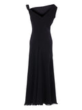 The Row Asymmetric Neckline Fringed Maxi Day Dress — Black — Size XS — Front View