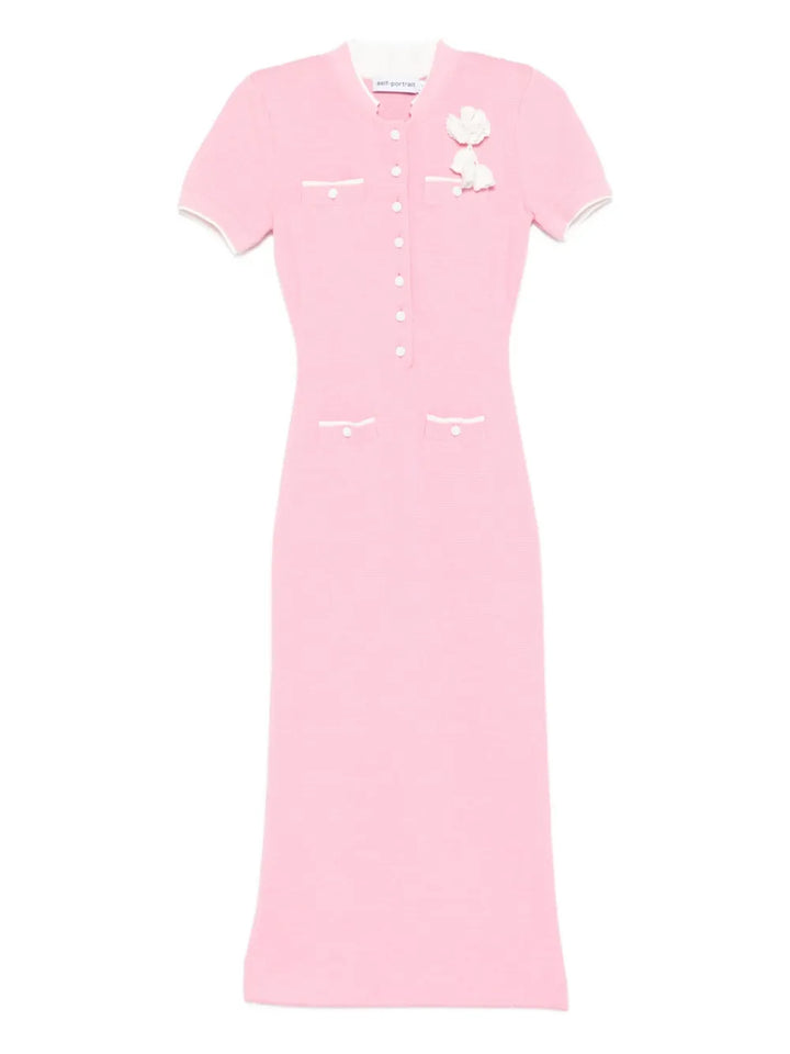 Self Portrait Floral Applique Midi Dress — Pink — Size S — Front View