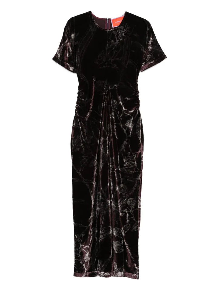 La Doublej Velvet Floral Print Dress — Red — Size XS — Front View