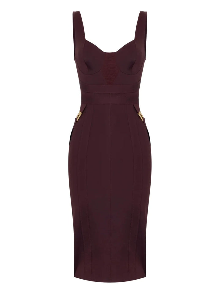 Elisabetta Franchi Bustier Panelled Midi Dress — Red — Size S — Front View