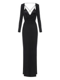 Elisabetta Franchi Draped Long Sleeve Dress — Black/ Red — Size XS — Front View