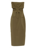 Cult Gaia Sleeveless Midi Dress — Green/ Olive — Size M — Front View