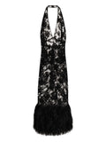 Dolce Gabbana Feather Trimmed Lace Dress — Black — Size S — Front View