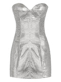 Dolce Gabbana Mesh Strapless Mini Dress — Silver — Size XS — Front View