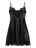 Dolce Gabbana Lace Trimmed Satin Slip Dress — Black — Size XS — Front View