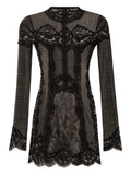 Dolce Gabbana Lace Panel Long Sleeve Mini Dress — Black — Size XS — Front View