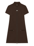 Courreges Zip Up Short Sleeve Dress — Brown — Size XS — Front View