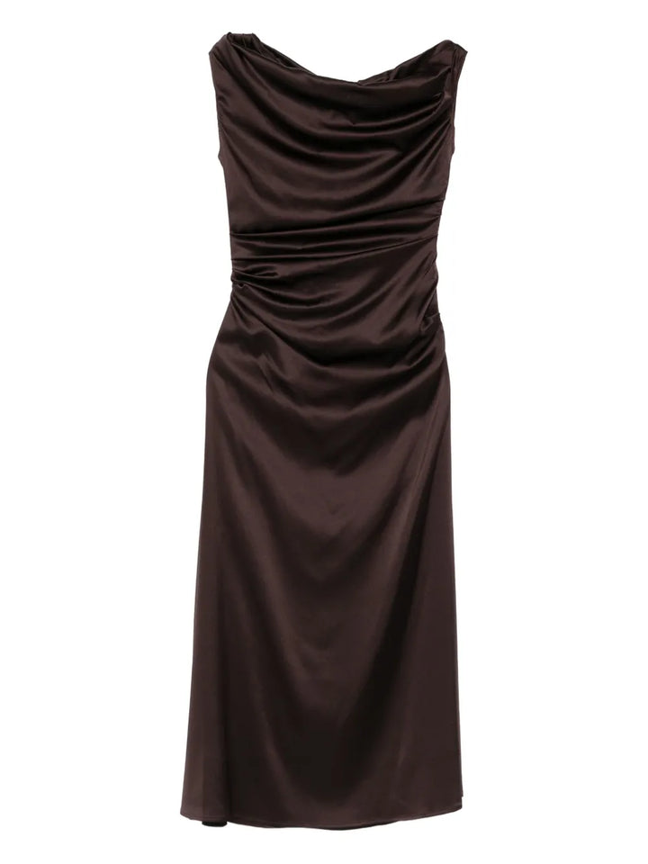 Staud Cowl Neck Draped Dress — Dark Brown/ Brown — Size XS — Front View