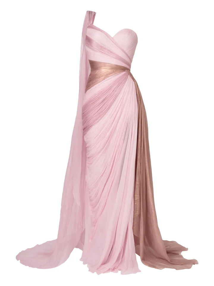 Iris Serban Alexa Draped One Shoulder Gown — Pink — Size XS — Front View
