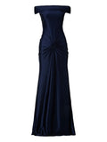 Moos Studio Off Shoulder Draped Gown — Blue/ Navy/ Red — Size XS — Front View