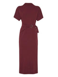 Brunello Cucinelli Belted Midi Dress — Red — Size XS — Front View