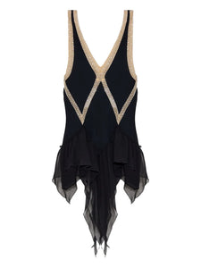 The Attico Embellished Ruffled Mini Dress — Black — Size S — Front View
