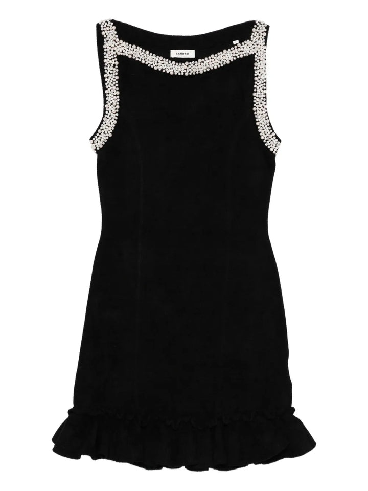 Sandro Faux Pearl Embellished Mini Dress — Black — Size M — Front View
